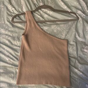 Princess Polly Tan One-Shoulder Ribbed Top